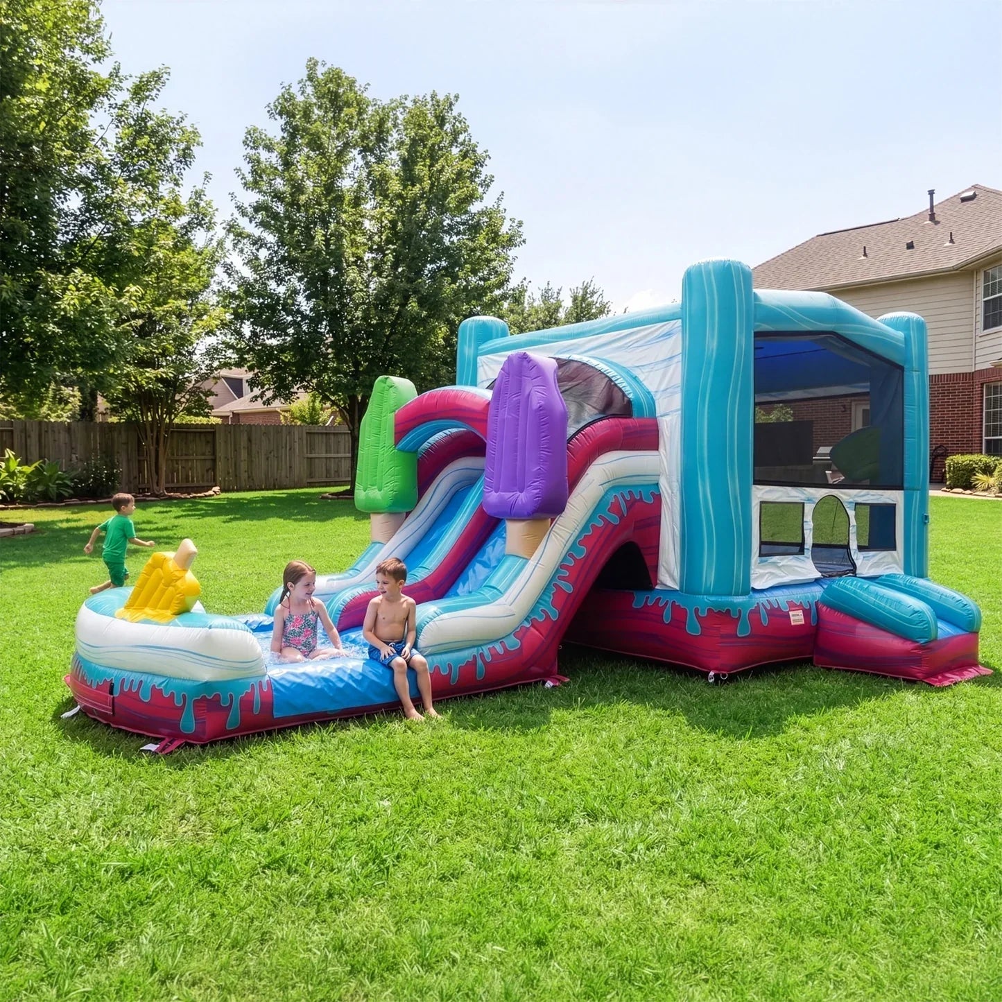 commercial-grade bounce house with a slide