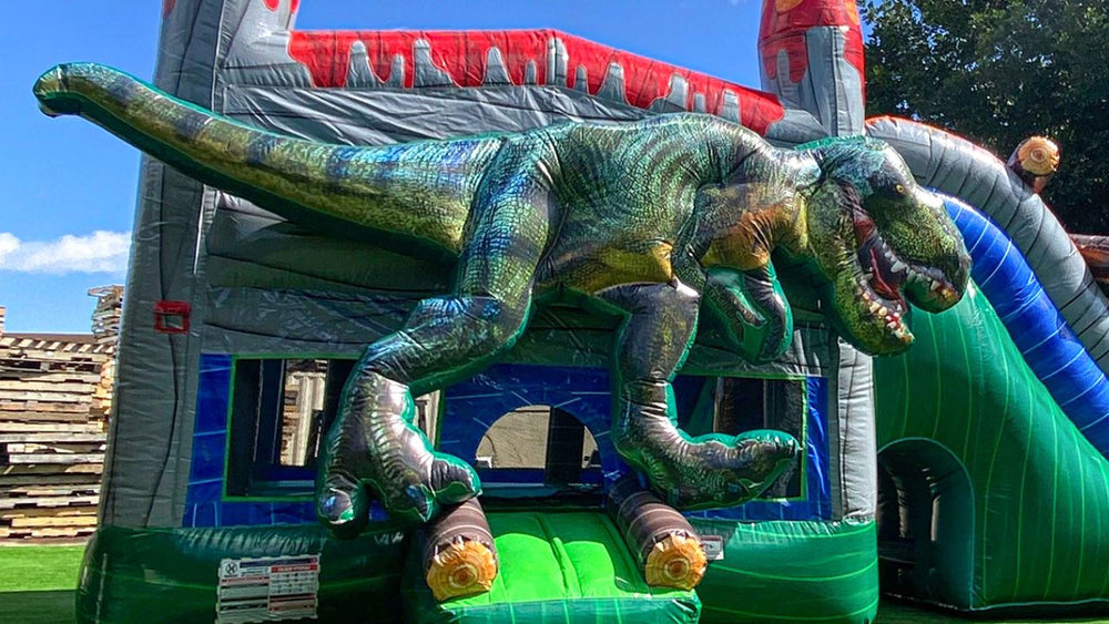 Dinosaur-themed combo bounce houses