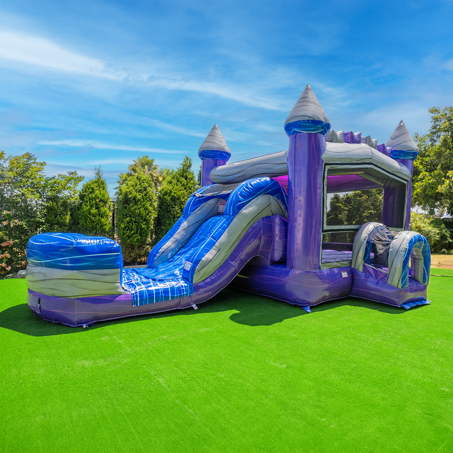 Purplish Castle Wet & Dry Slide Combo with Attached Splash Pool — commercial inflatable water slide