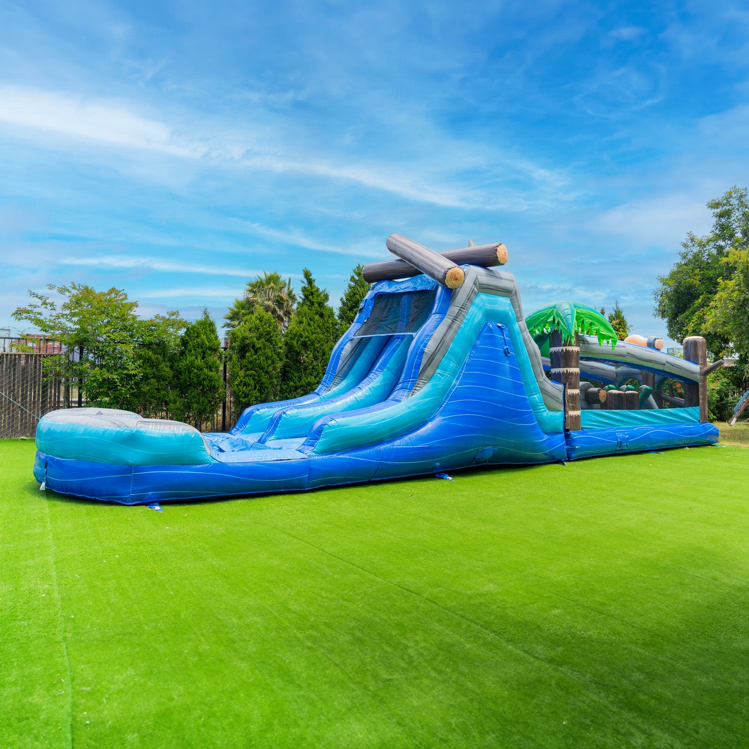45' Tropical Wet/Dry Obstacle Course with Dual Lane Slide & Deep Pool β commercial inflatable water slide