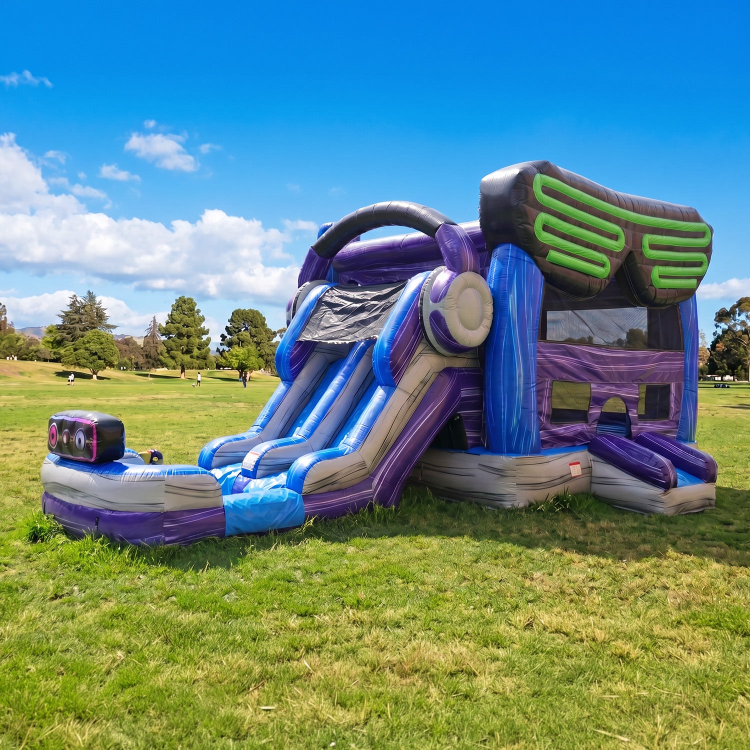 Glitch Gamer Dual Lane Bounce House Combo with Slide & Attached Pool β commercial inflatable water slide
