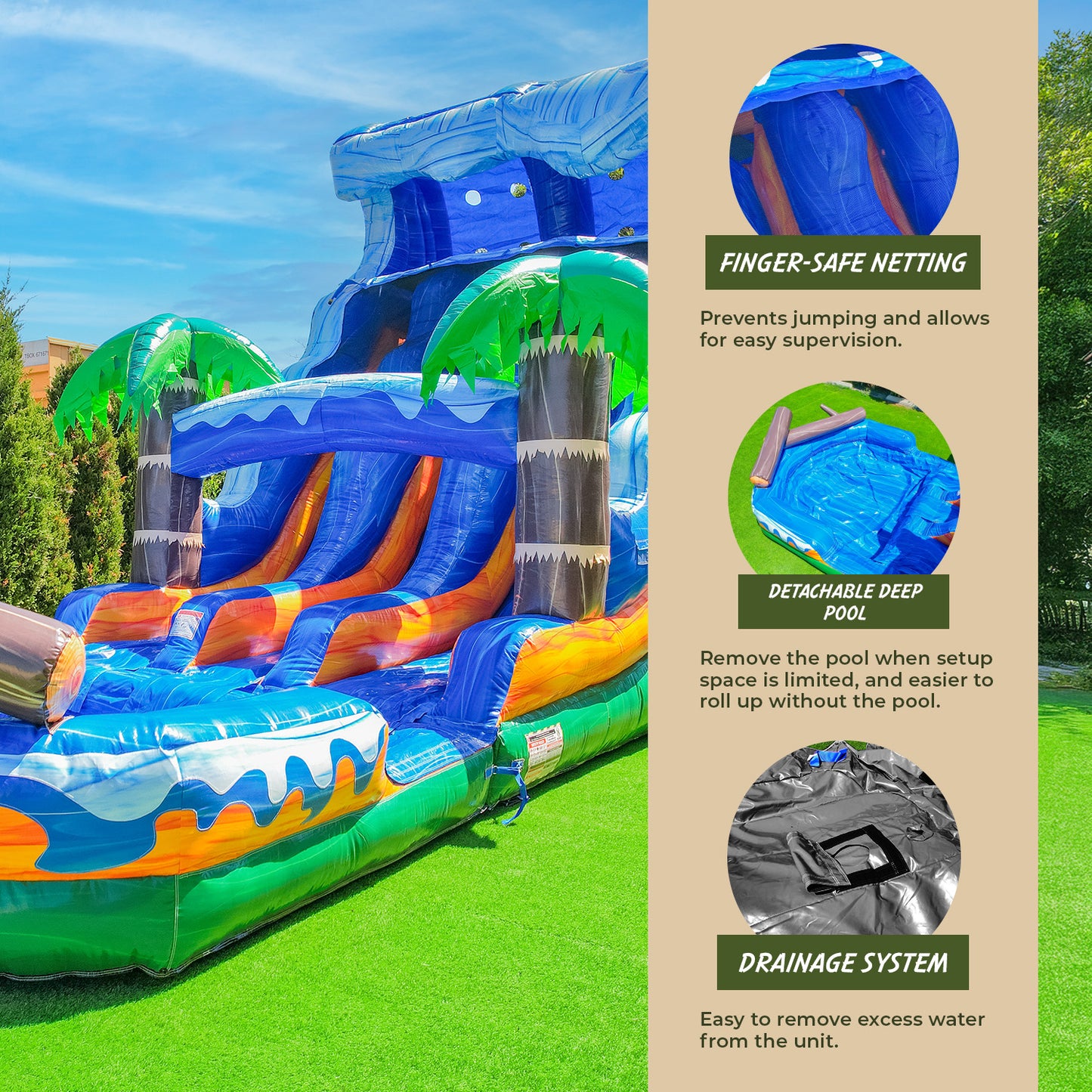Heavy-Duty Jungle Falls 17' Water Slide with Pool XJUMP