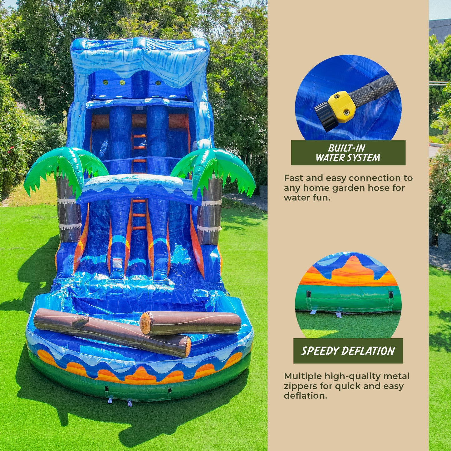 Heavy-Duty Jungle Falls 17' Water Slide with Pool XJUMP