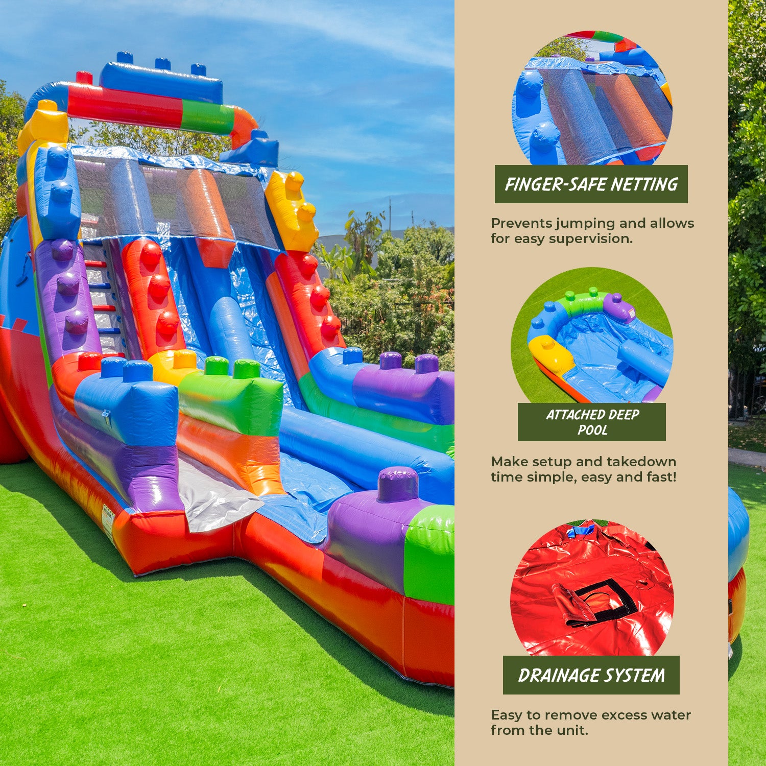 XJUMP Block Party 19' Water Slide with Attached Pool