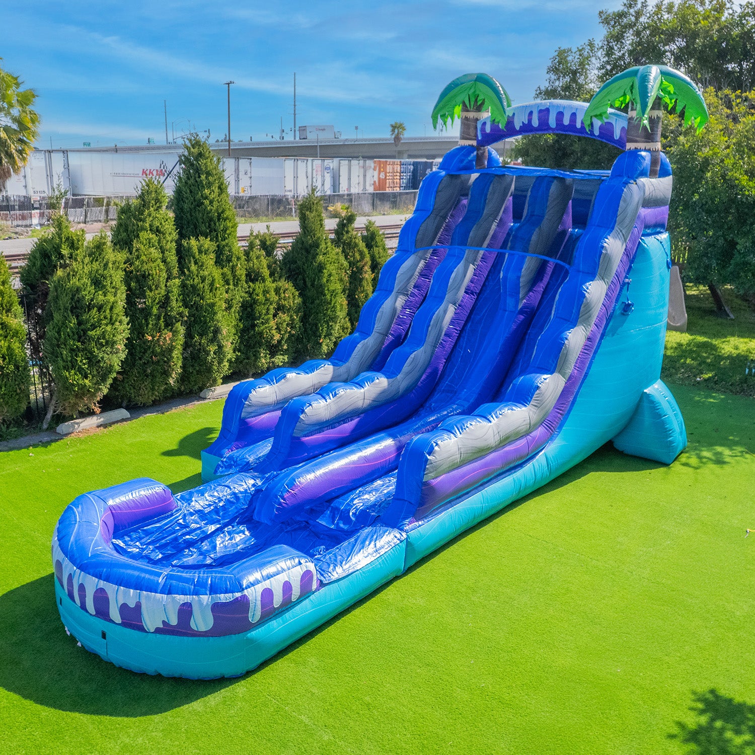 Tropical Deep Sea 19' Dual Lane Water Slide with Attached Deep Pool β commercial inflatable water slide