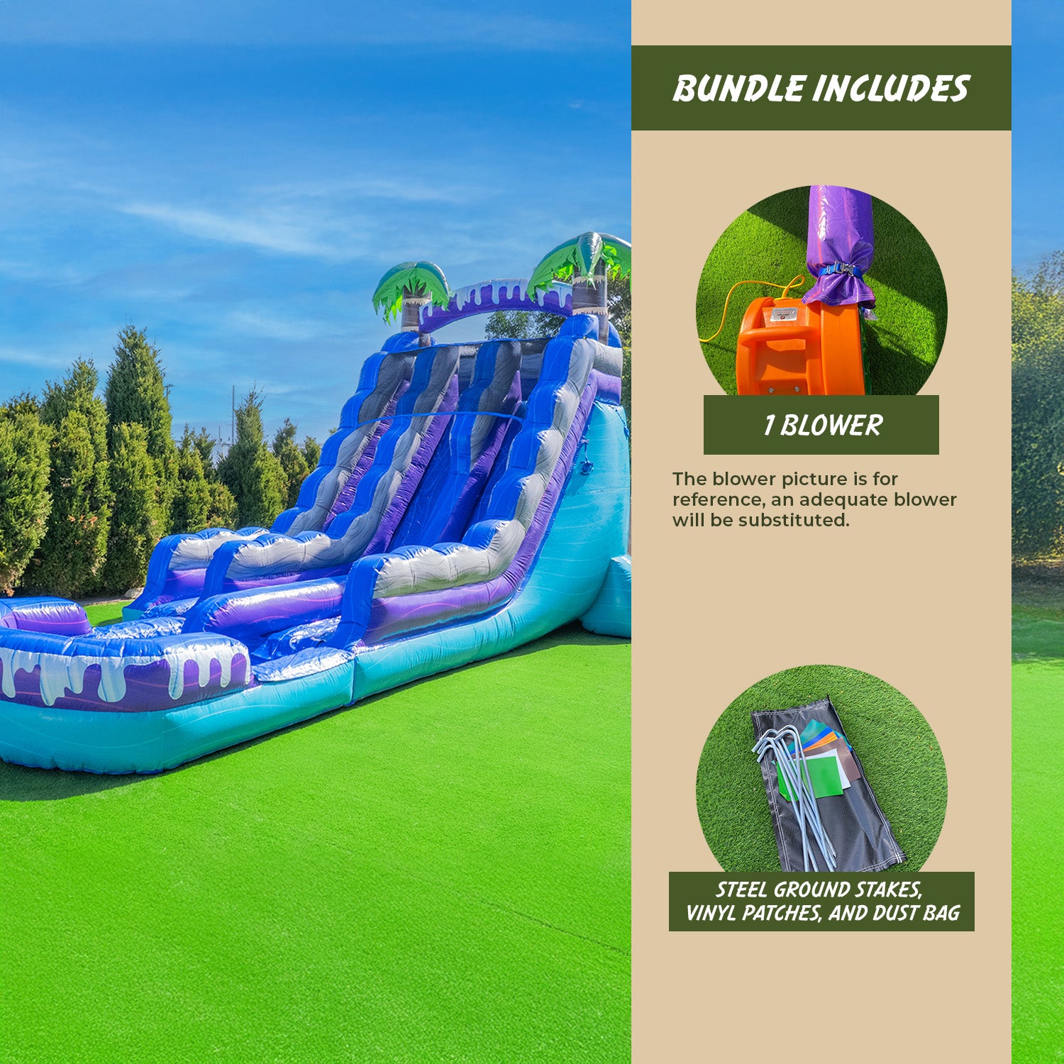 Tropical Deep Sea 19' Dual Lane Water Slide with Attached Deep