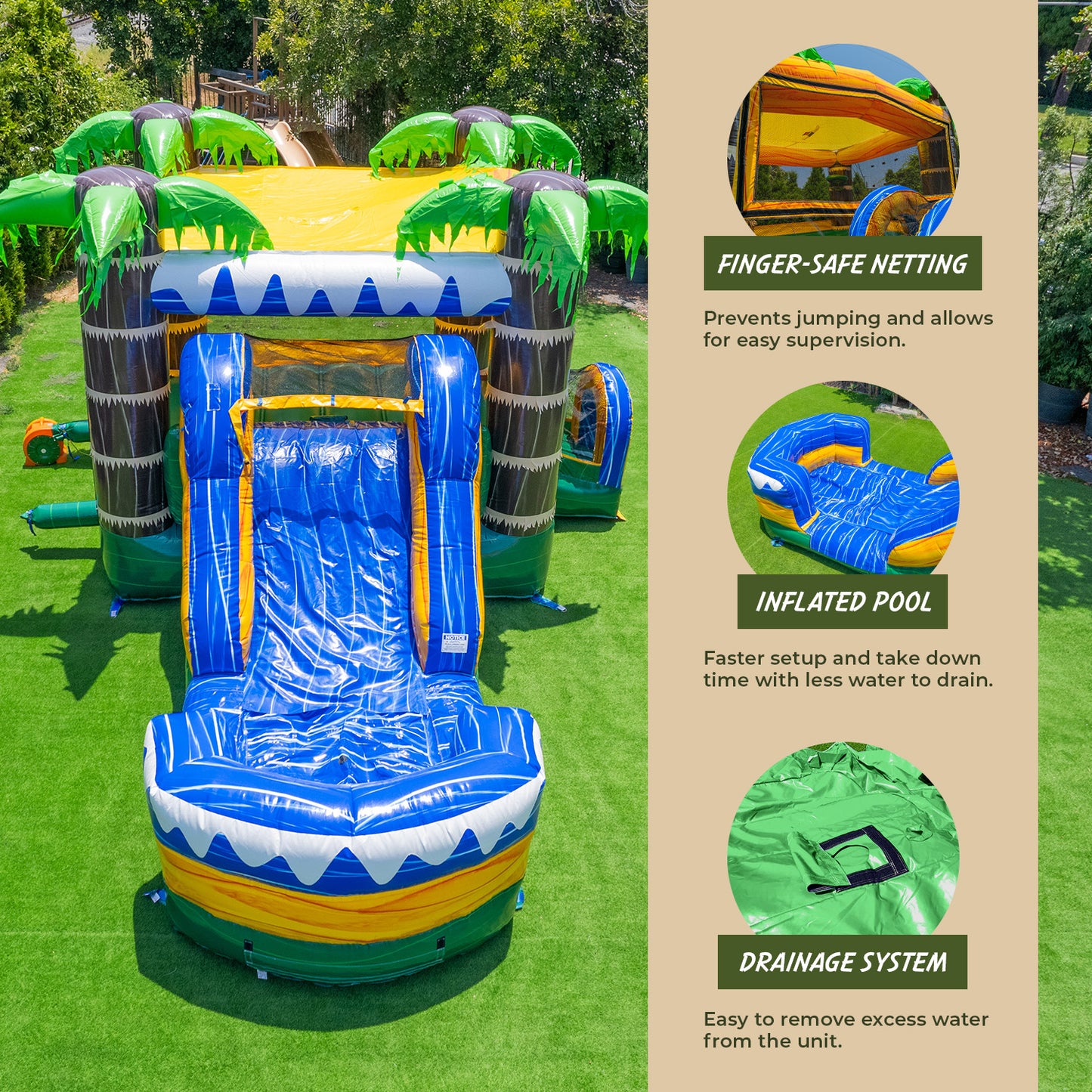 bebop spin combo large bouncy castle and water slide Tropical Ocean 13x26 Bounce House Water Slide
