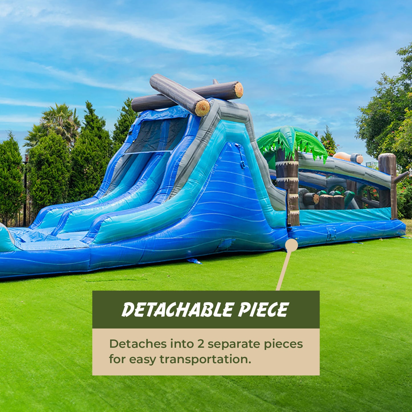 
                  
                    Commercial Grade 45' Tropical Wet/Dry Obstacle with dual lane slide and deep pool
                  
                